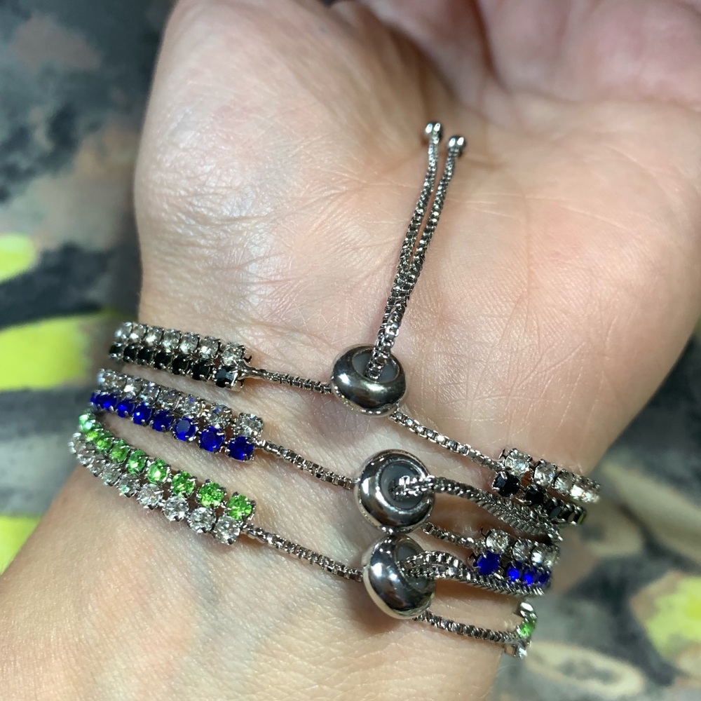 Two Row CZ Diamond Tennis Adjustable Bracelet - Picture 4 of 5